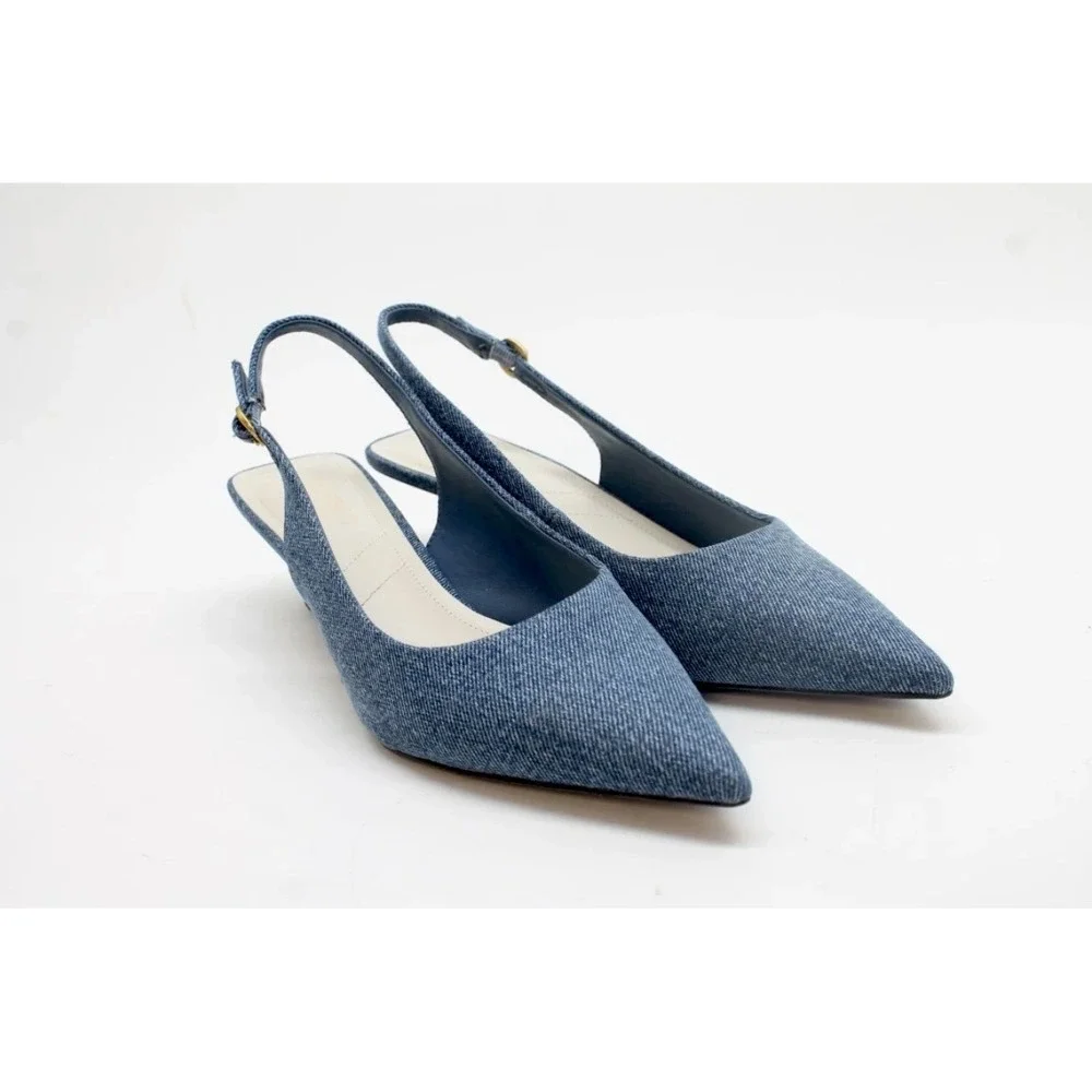 Franco Sarto Denim Tessa Pointed Toe Slingback Kitten Heels Size 7 MSRP $128